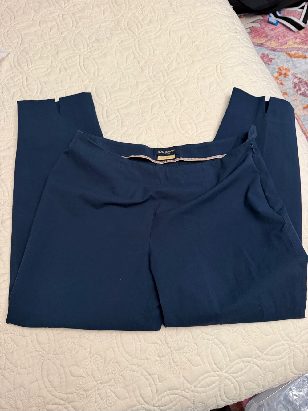 Piazza Sempione Audrey Navy Blue Cotton Stretch Slim Pants Italy